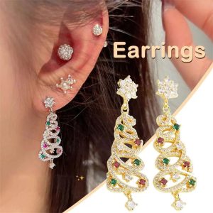 Zircon Christmas Tree Tassel Earrings Women'S Fashion Personality Earrings Party Jewelry Christmas Gift