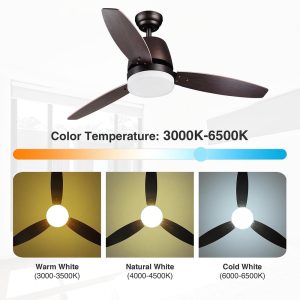 52 Ceiling Fan With Lights Bronze 3 Blades Remote Control