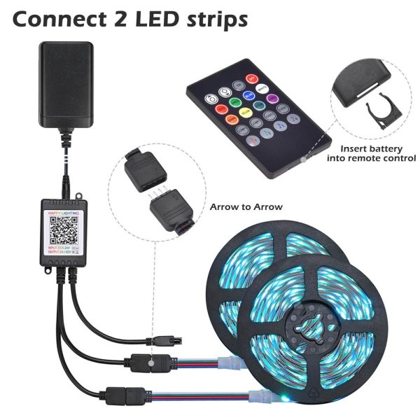 32Ft Color Changing Led Strip Lights Bluetooth App Music Remote