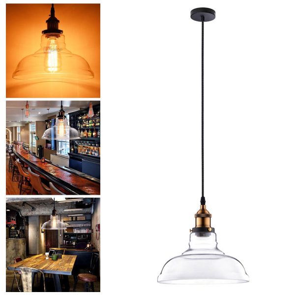 11 Clear Glass Pendant Light Industrial Copper Hanging Lamp