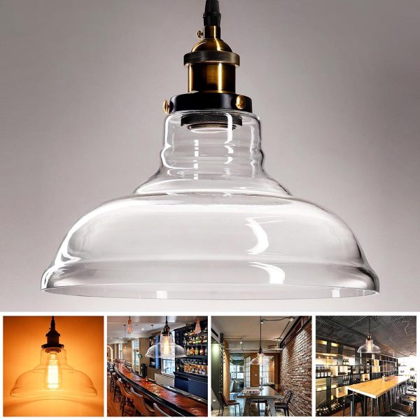 11 Clear Glass Pendant Light Industrial Copper Hanging Lamp