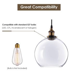 Clear Globe Glass Ball Pendant Light Ceiling Lamp 9 4/5