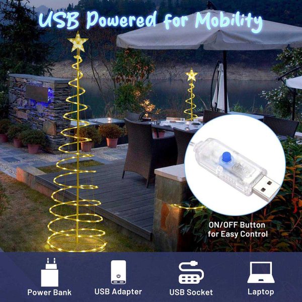 Set(3) Led Spiral Christmas Trees Usb Powered