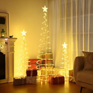 Set(3) Led Spiral Christmas Trees Usb Powered