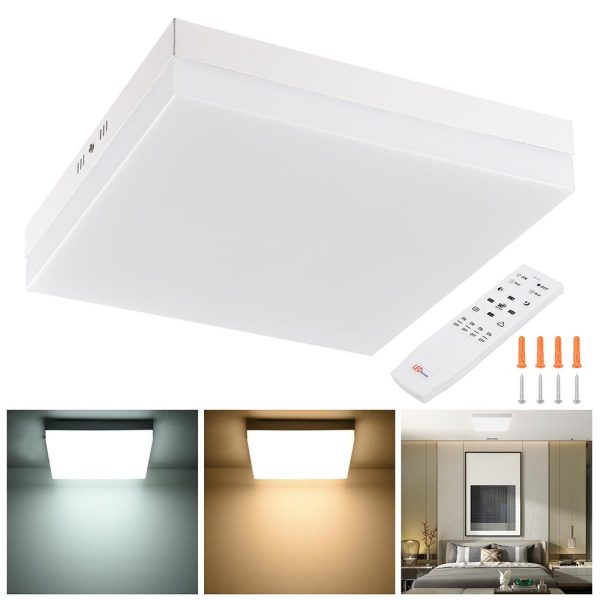 Square Ceiling Light Fixture Flush Mount Dimmable Remote 36W