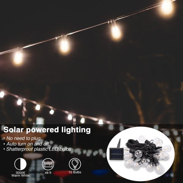 Outdoor Solar String Light Xmas Waterproof 15Bulbs 48Ft