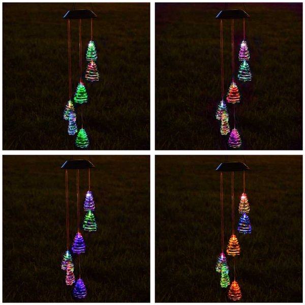 Christmas Tree Solar Led Light Wind Chime Decor Lighting