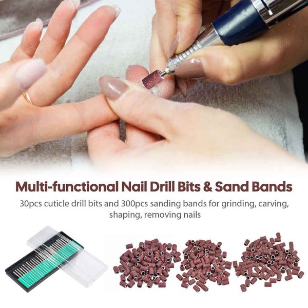 Manicure Pedicure Nail Drill 300 Sanding Bands & 30 Drill Bits