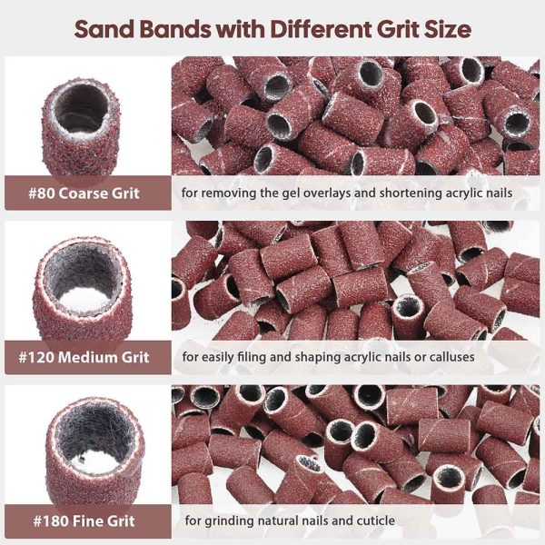 Manicure Pedicure Nail Drill 300 Sanding Bands & 30 Drill Bits