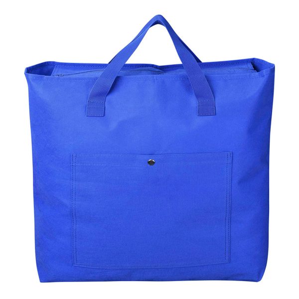 Reusable Grocery Bag With Zipper & Handles Blue Polyester Tote