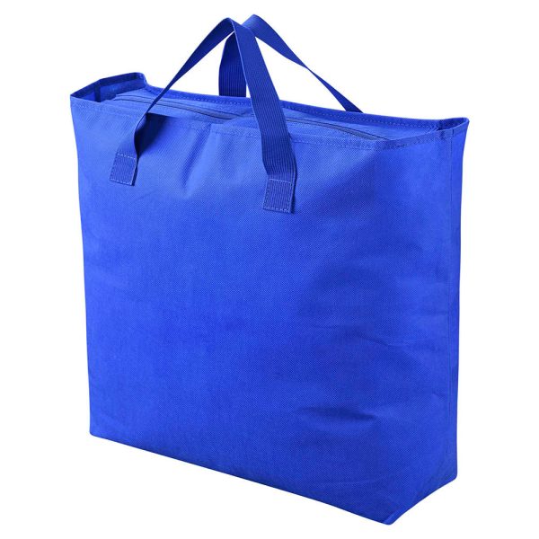 Reusable Grocery Bag With Zipper & Handles Blue Polyester Tote