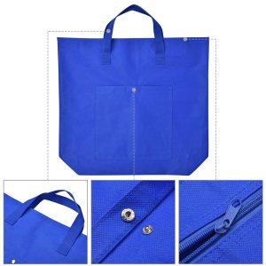 Reusable Grocery Bag With Zipper & Handles Blue Polyester Tote