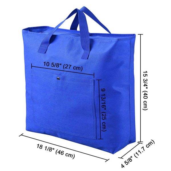 Reusable Grocery Bag With Zipper & Handles Blue Polyester Tote