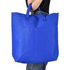 Reusable Grocery Bag With Zipper & Handles Blue Polyester Tote