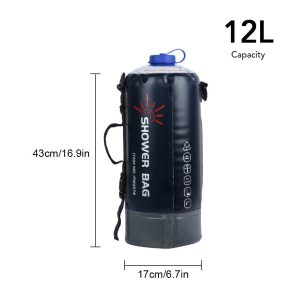 12L Outdoor Camping Shower Bag Folding Water Bag Container Sack With Air Pump 1.9M Hose Shower Head