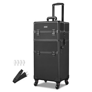 2 In 1 Rolling Makeup Case On Wheels(4) Cosmetic Case Black