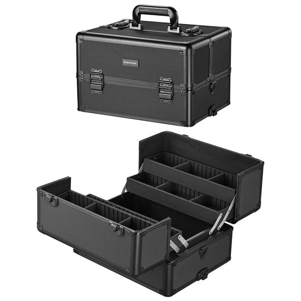 2 In 1 Rolling Makeup Case On Wheels(4) Cosmetic Case Black