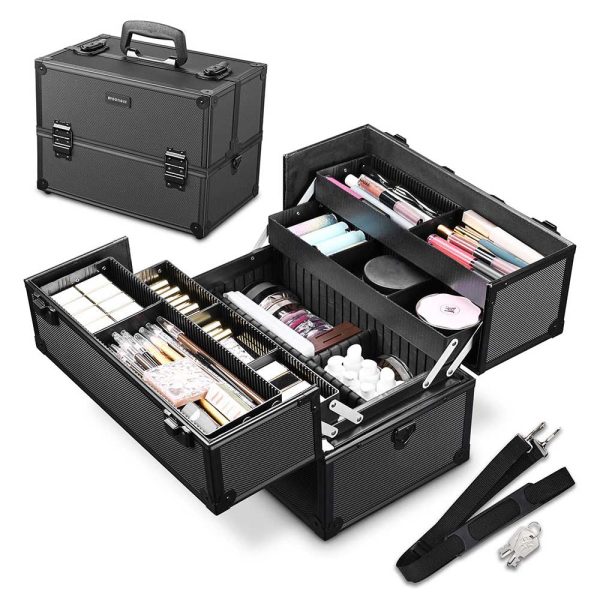 Portable Makeup Train Case W/ Locks Dividers Aluminum 14X8X10