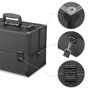 Portable Makeup Train Case W/ Locks Dividers Aluminum 14X8X10