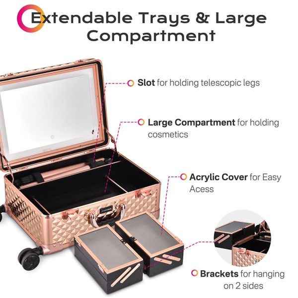 Artist Studio Rolling Makeup Travel Vanity Case W/ Light 15X10X23