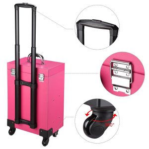 Rolling Makeup Case Nail Artist Case With Drawers Pink