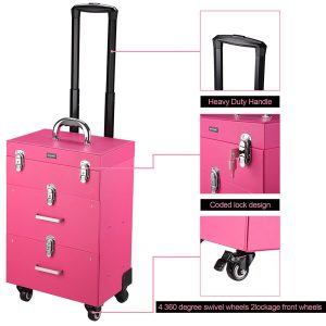 Rolling Makeup Case Nail Artist Case With Drawers Pink