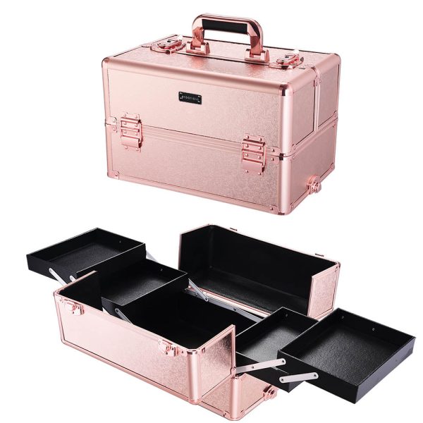 Rose Gold Rolling Makeup Case On Wheels Lockable 4 In 1