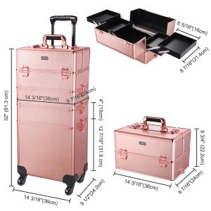 Rose Gold Rolling Makeup Case On Wheels Lockable 4 In 1