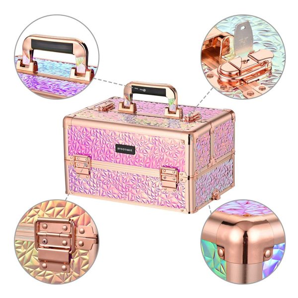 Pro 4In1 Rolling Makeup Case Cosmetic Trolley W/ Key Lock