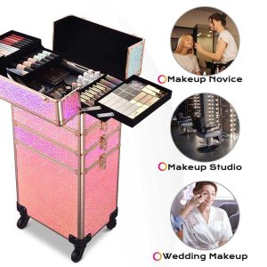 Pro 4In1 Rolling Makeup Case Cosmetic Trolley W/ Key Lock