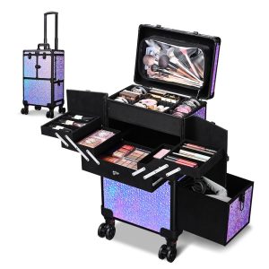 Rolling Makeup Case With Drawers Compartments Mermaid Purple