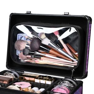 Rolling Makeup Case With Drawers Compartments Mermaid Purple