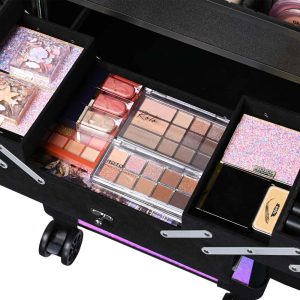 Rolling Makeup Case With Drawers Compartments Mermaid Purple