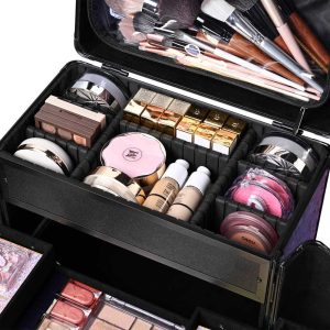 Rolling Makeup Case With Drawers Compartments Mermaid Purple