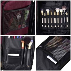 Rolling Makeup Case Nylon W/ 6 Compartments Bags 15X11X21