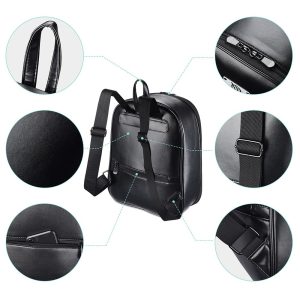 Black Leather Makeup Backpack Lightweight For Makeup Artist