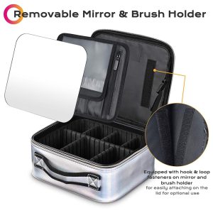 Iridescent Makeup Case With Mirror Brush Holder