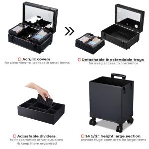 Rolling Makeup Case With Lighted Mirror Tact Switch 4 In 1