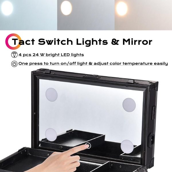 Rolling Makeup Case With Lighted Mirror Tact Switch 4 In 1