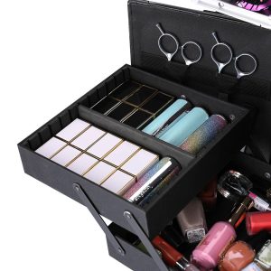 Rolling Hairstylist Salon Makeup Barber Case Black