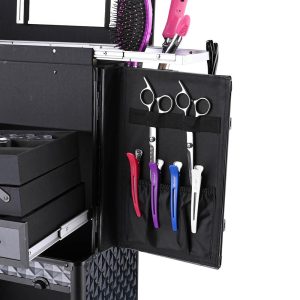 Rolling Hairstylist Salon Makeup Barber Case Black