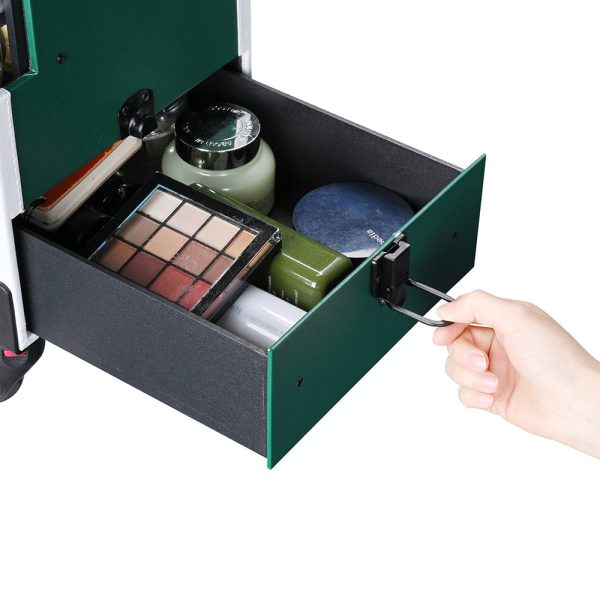 Rolling Makeup Case With Trays & Drawer Forest Green