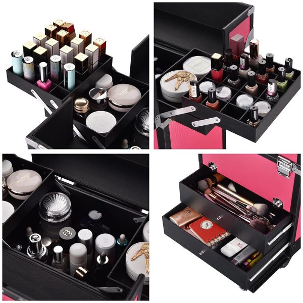 Rolling Makeup Case With Drawers Nail Polish Slots