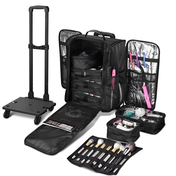 Rolling Makeup Case With Compartments Foldable Removable Trolley