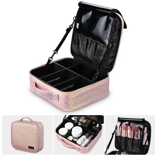 Glitter Makeup Case Brush Organizer With Lid & Dividers