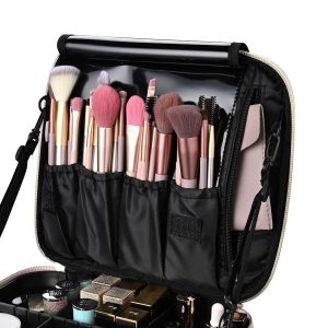 Glitter Makeup Case Brush Organizer With Lid & Dividers