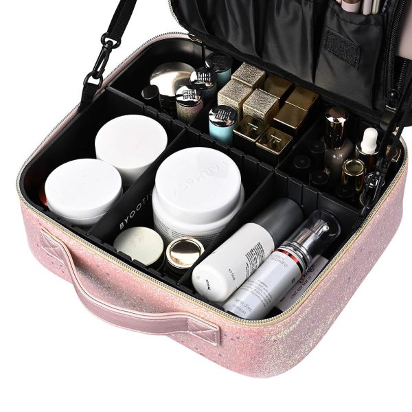 Glitter Makeup Case Brush Organizer With Lid & Dividers