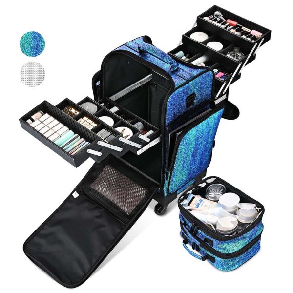 Pu Pro Rolling Makeup Case With Trays(8) & Compartments