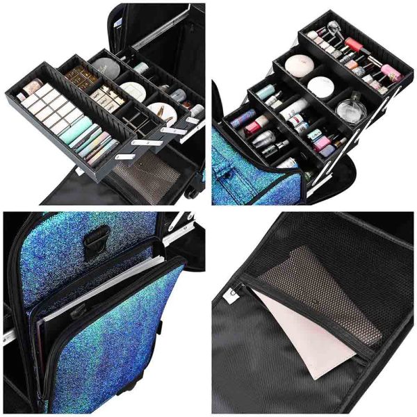 Pu Pro Rolling Makeup Case With Trays(8) & Compartments