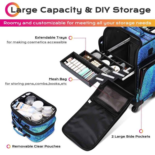 Pu Pro Rolling Makeup Case With Trays(8) & Compartments